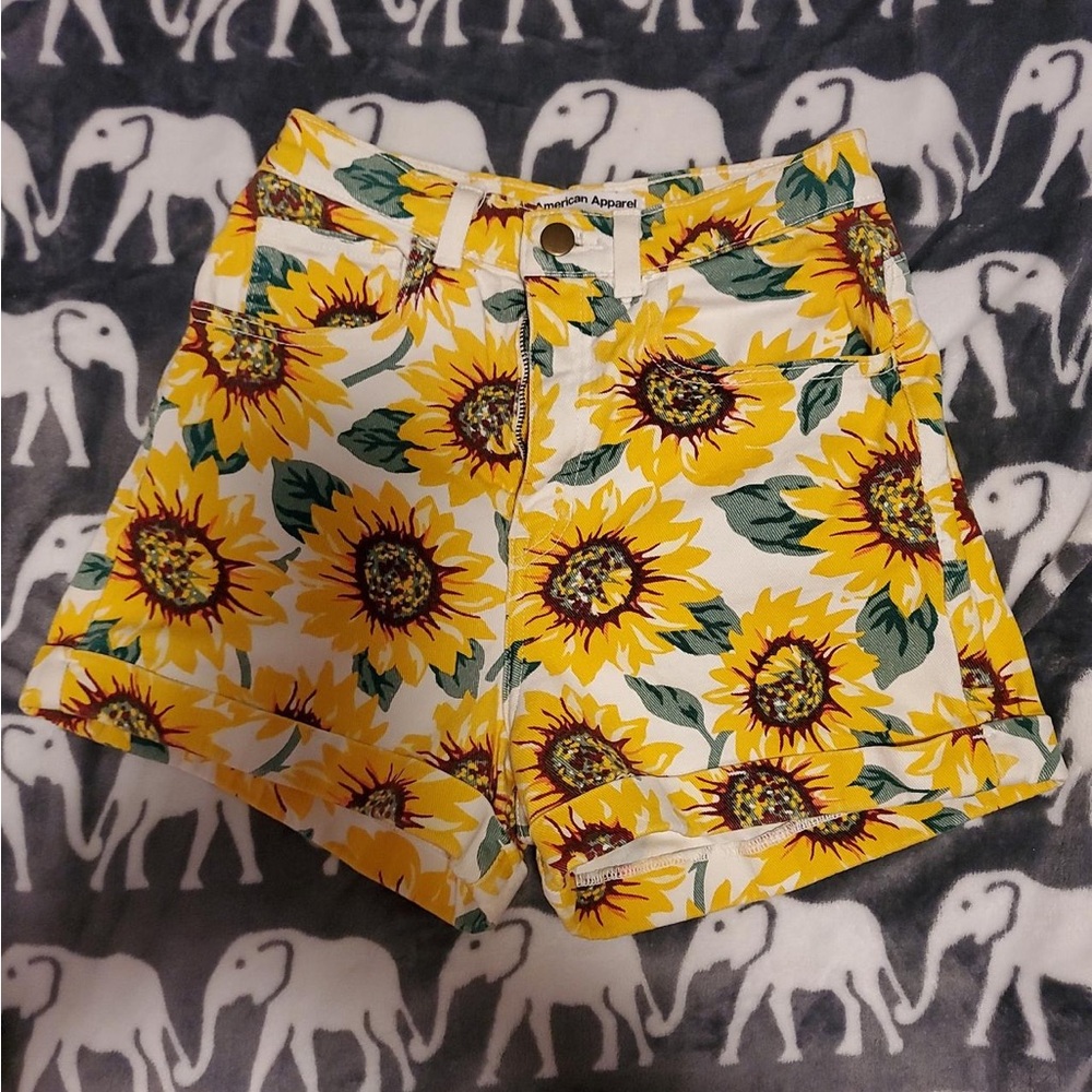 American Apparel Sunflower High Waist Shorts - Yellow and Green